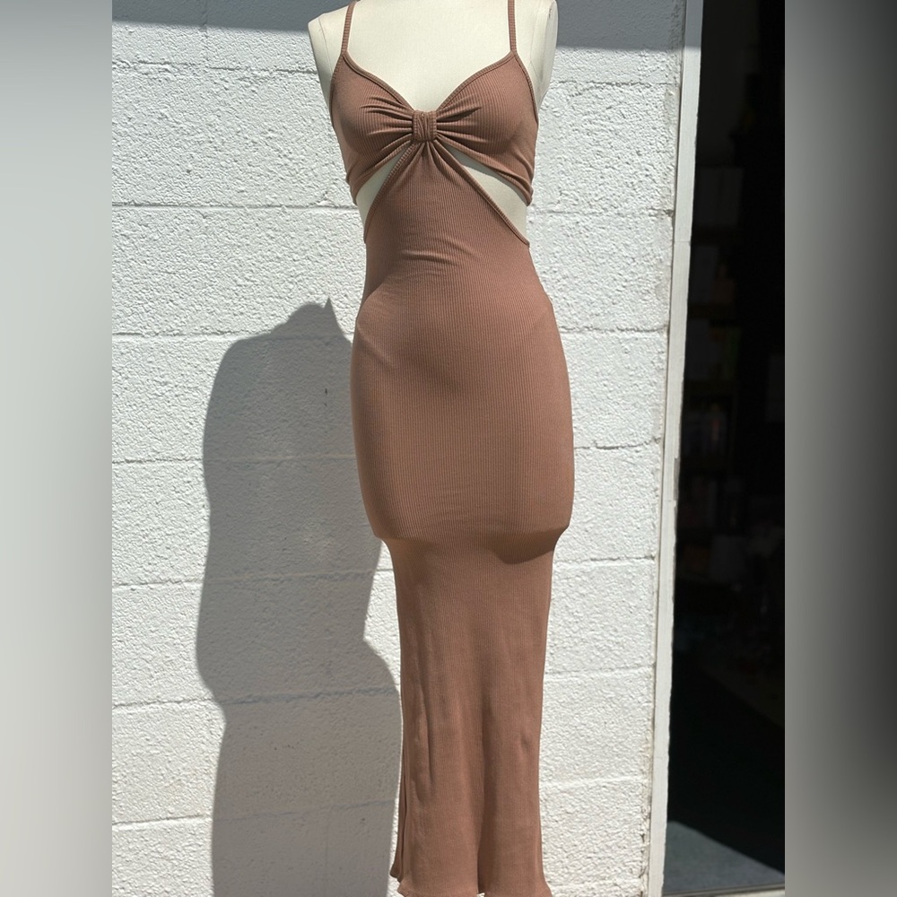 Elegant Brown Cut-Out Maxi Dress